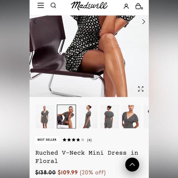 NEW Madewell Ruched V-neck Mini Dress - Picture 3 of 7